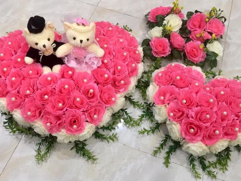 BÔNG XE HOA - MẪU TIM CÓ GẤU MẪU NHỎ TRANG TRÍ XE RƯỚC DÂU 7