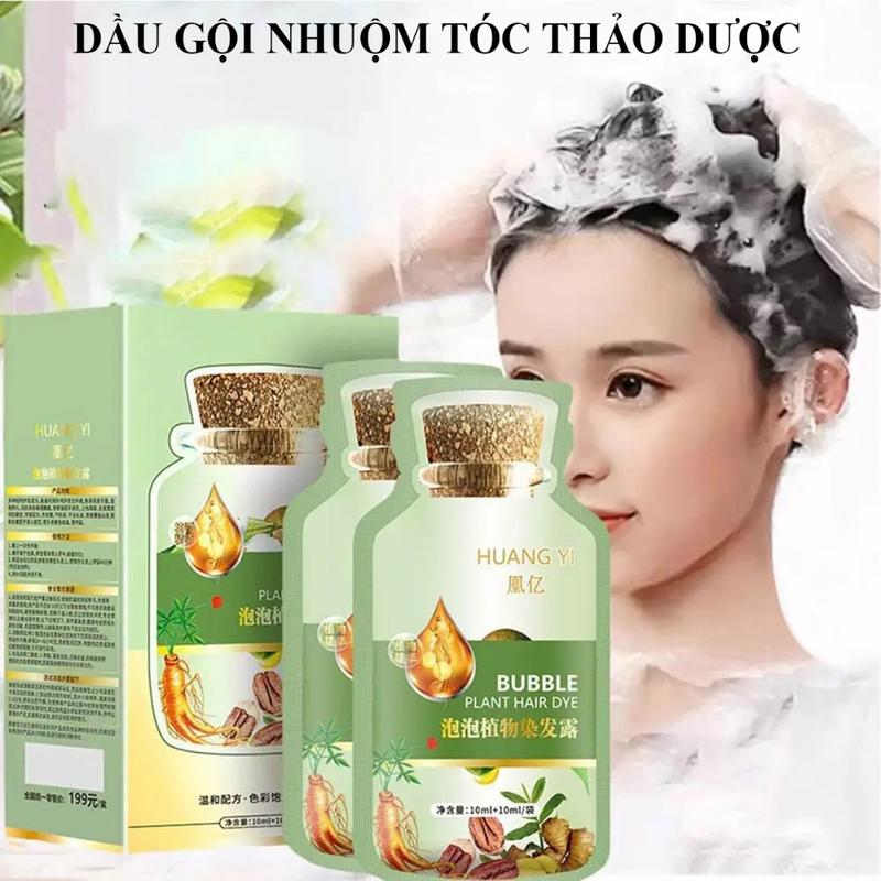 Dầu Gội Nhuộm Màu Tóc Dựa Thưc Vật Nhuộm Tóc Tạo Bọt Thảo Dược Tự Sử Dụng Lâu Trôi Màu Sắc Thuận Tiện Và Ngay Cả Hoạt Động Nhuộm Đơn Giản Nuôi Dưỡng Tóc Che Phủ Màu Xám Nhẹ Nhàng 30ml*10=300ml gen 24 7 Đổi Màu Tóc