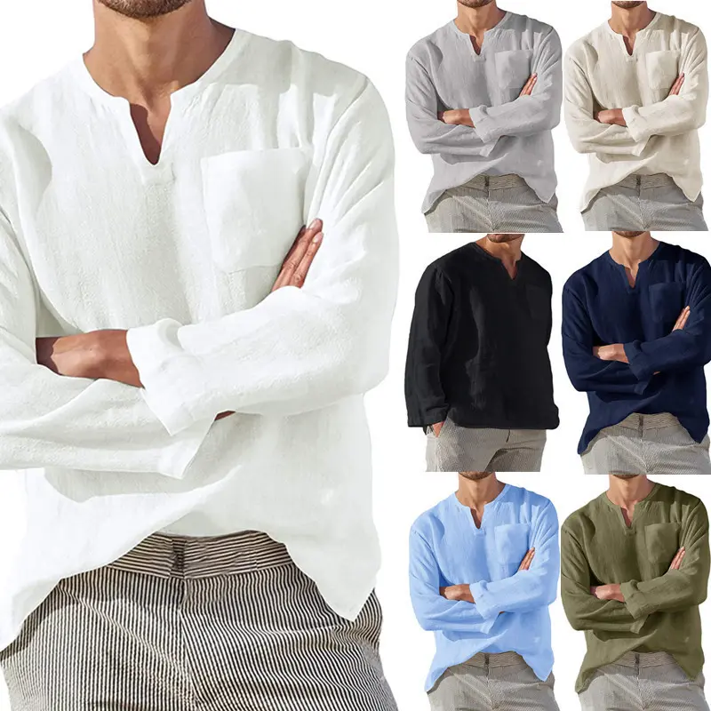 V2.0 V Neck Trending  CottonKurta 2025 For Men Fashion Style Summer Design Men Outfit Baju Casual Kurta Lelaki Men's Long Sleeve Premium Cotton V-neck  Casual Shirts Looking Peng Summer Male Cotton Eidoutfit Combo