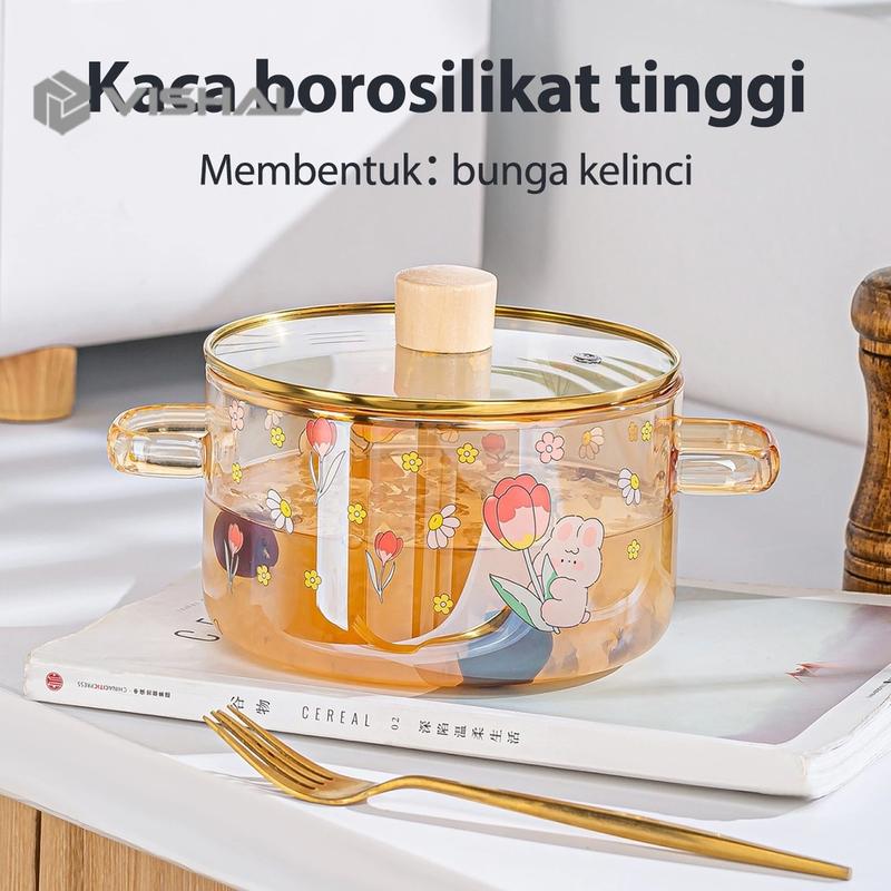 VISHAL Panci Kaca Tahan Panas Borosilicate / Soup Pot Kaca Bermotif VS-337 8