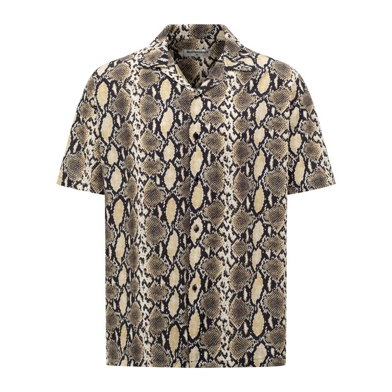QUINTESSENCE - Áo Sơ Mi ROCK SHIRT  Họa Tiết Da Rắn Bắt Mắt ,Form Rộng Menswear Shirt Cổ V [ 60kg - 85kg ]