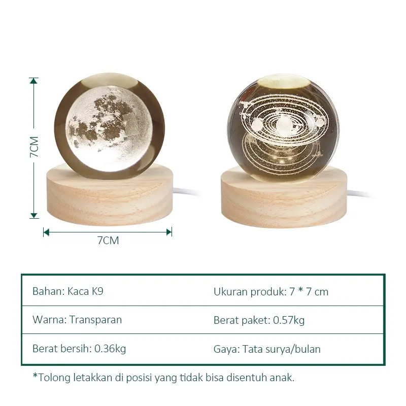 LAMPU BUAT KAMAR TIDUR LAMPU HIAS LED LAMPU HIAS KAMAR TIDUR HADIAH SPESIAL LAMPU MALAM BULAN BOLA KRISTAL Kayu 6