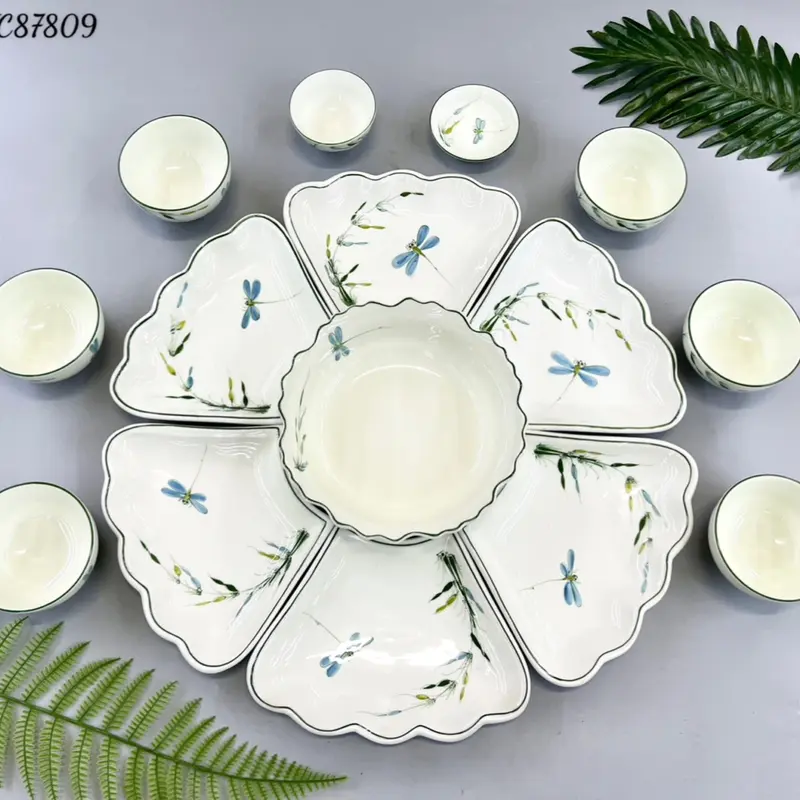 Bộ bát mặt trời sen , trúc chuồn men kem 1