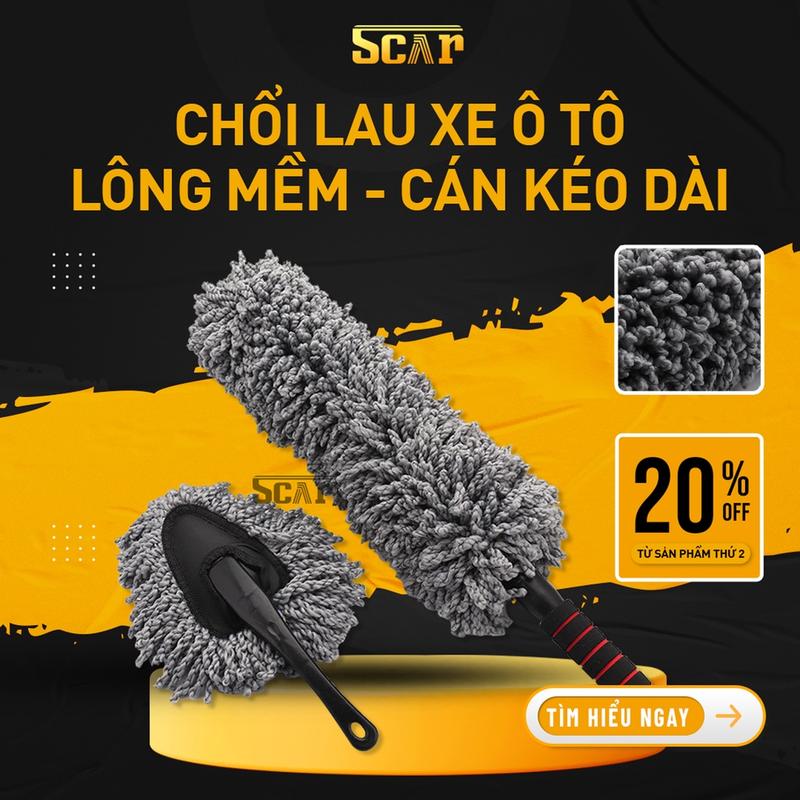 Chổi lau bụi xe ô tô Scar - Cán kim loại điều chỉnh độ dài - Sợi quang dầu Polime tổng hợp cao cấp