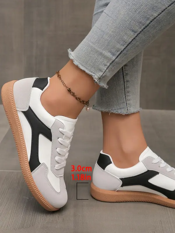Women's Fashionable Patchwork Design Lace Up Low Top Sneakers, Casual Comfortable Sports Shoes for Daily Wear, Female All-match Round Toe Shoes for Daily Wear 7