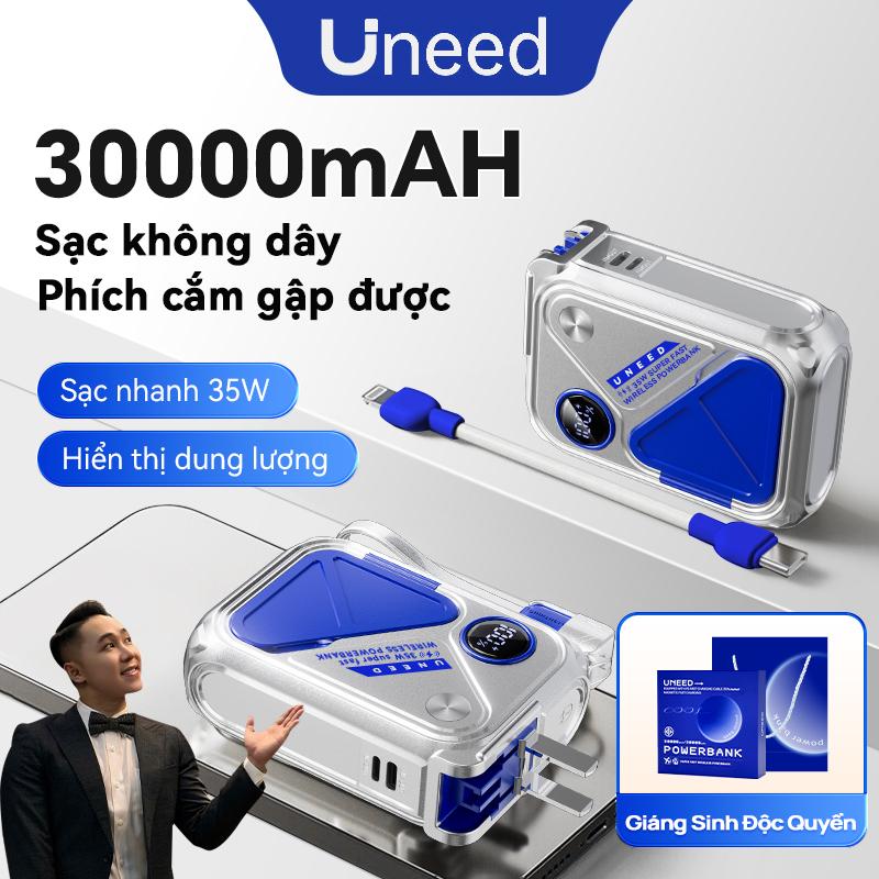 vinhbanhbo Liên kết riêng Uneed Sạc dự phòng từ tính 30000mAh 20000mAh Sạc không dây pin mini sạc nhanh PD35W có thể tháo rời dây Có kèm theo đầu cắm AC Bảo hành 2 năm Hộp quà màu xanh quà sinh nhật quà Giáng Sinh