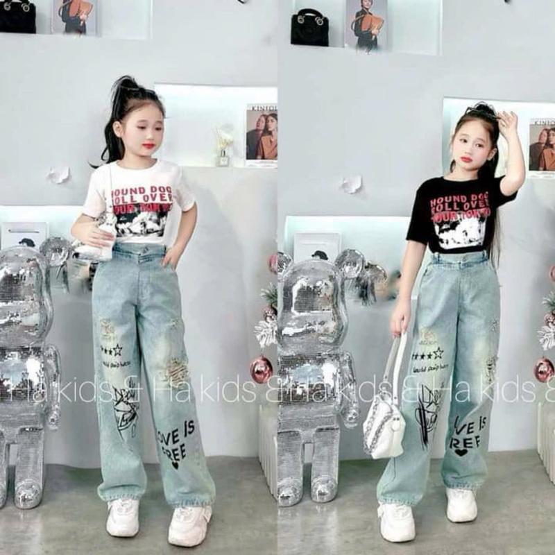 Bộ quần jeans áo phông  bé gái size đại 16-50kg 1