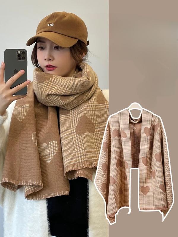  Khăn Choàng  Khăn Dạ Ép Hoạ Tiết Kẻ Tim Hai Mặt Mềm Mịn Siêu Hot Mẫu Mới 