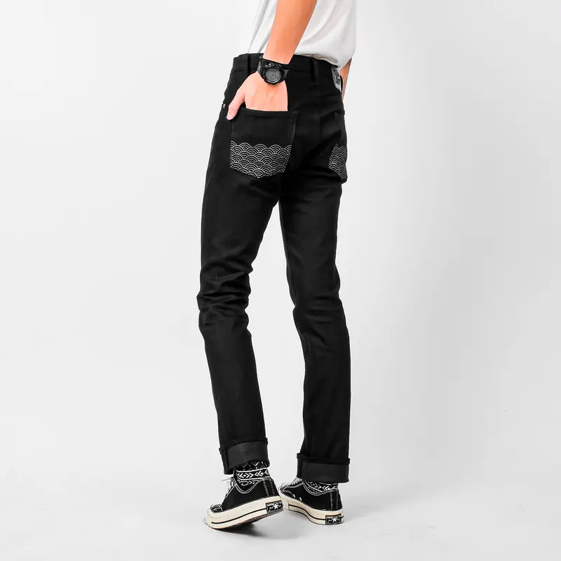 Bespoke Project Celana Panjang Jeans pria Stretch Black Raw Tappered Slim  28