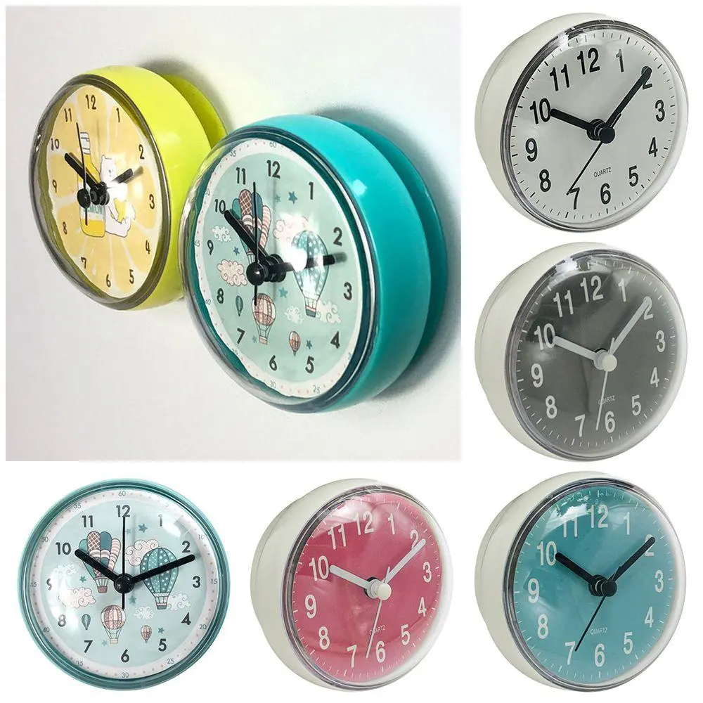 Waterproof Modern Minimalist 3D Clock Art Mini Sucker Shower Clocks Wall Watch Wall Clock Home Decor Glass Metal