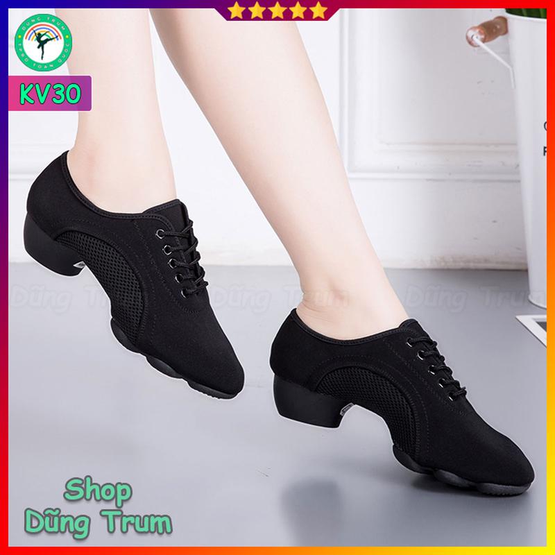 Giày khiêu vũ nữ 3cm vải Oxford êm ái đế cao su chống trơn trượt KV30