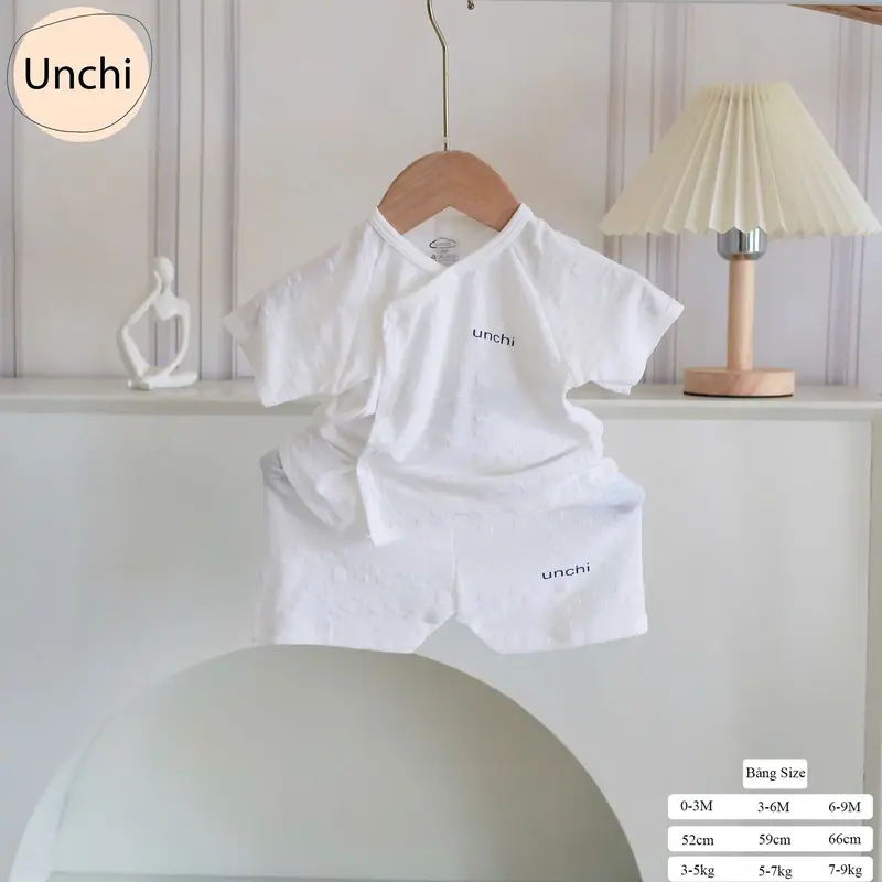 BC14. Bộ sơ sinh cộc tay Unchi vải petit bamboo vân nổi mềm mát cho bé sơ sinh từ 3-8kg (Form nhỏ) 5