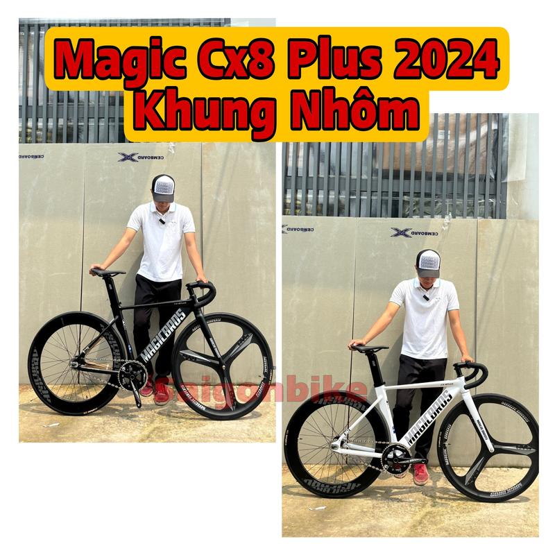 Xe Đap Thể Thao Fix Gear Magicbros CX8 Plus khung Nhôm Phiên Bản Bánh Căm Và Phiên Bản 3 Đao Kèm dây Strap Đồ Lắp Bơm