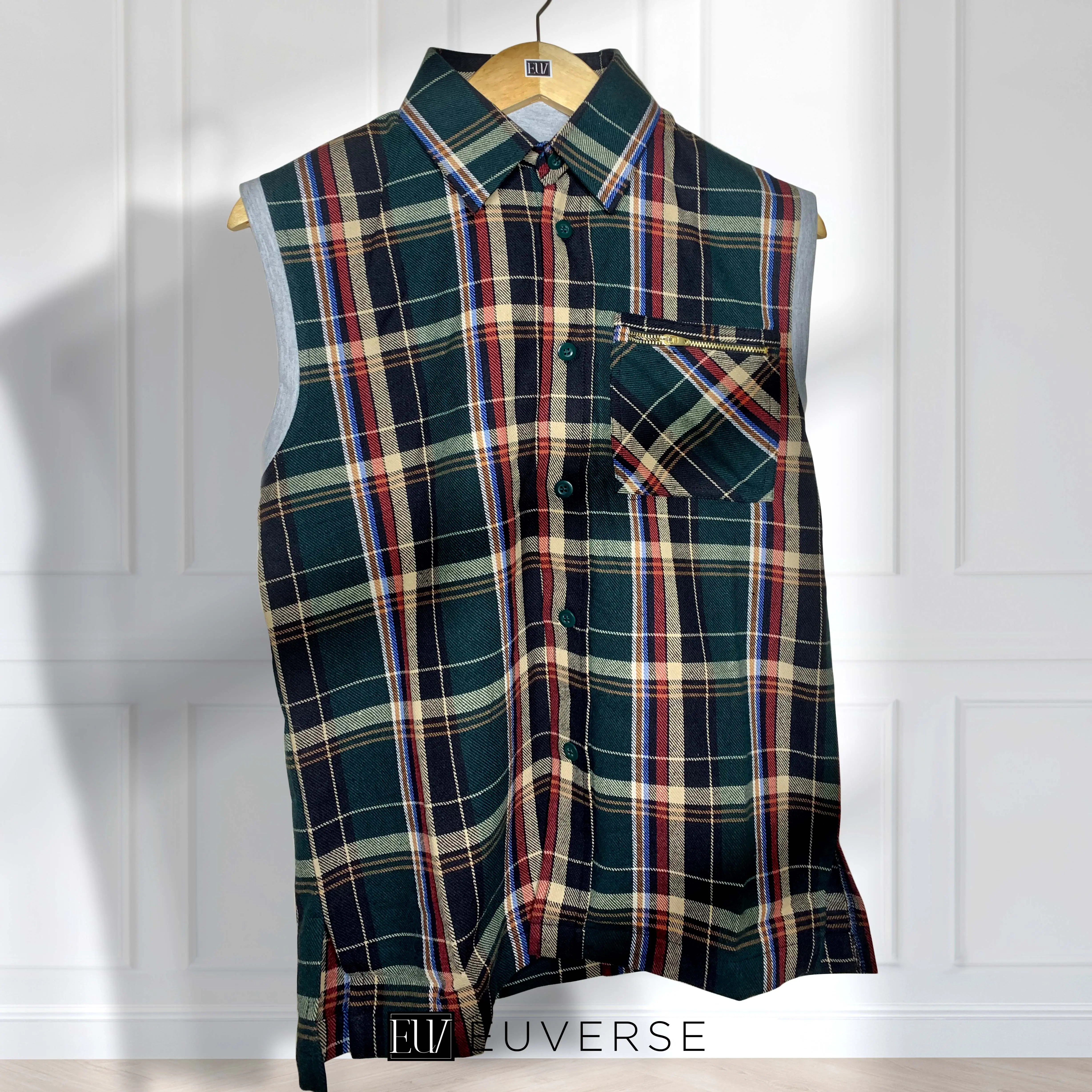 EUVERSE Sleeveless Flannel with Hoodie