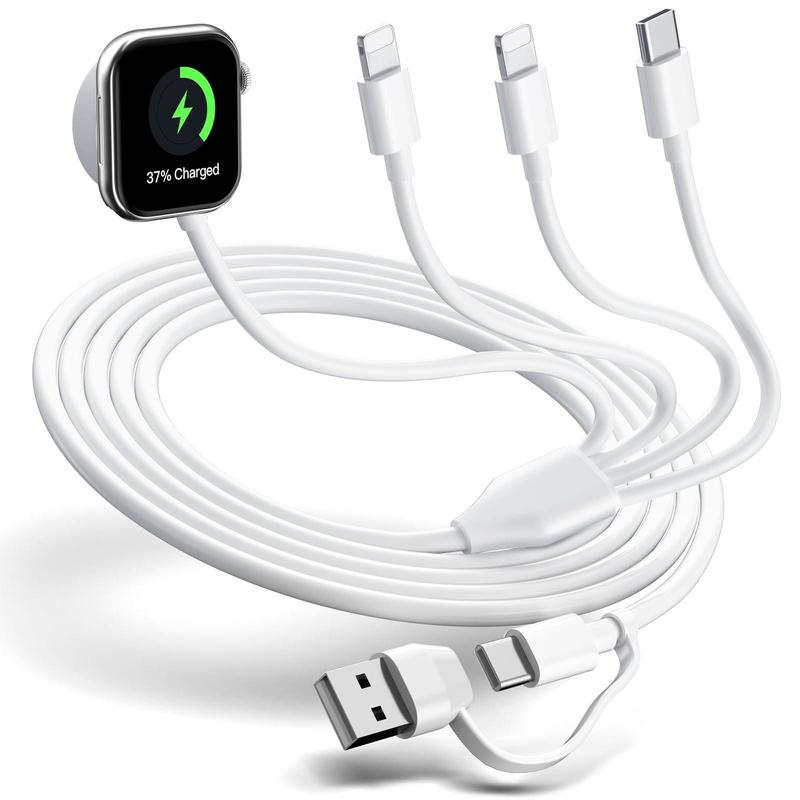 4-in-2 Watch Charging Cable, 1.8M USB A/Type-C Port Charging Cable with Magnetic Watch Charger, Compatible with Samsung iPhone iWatch Series 0