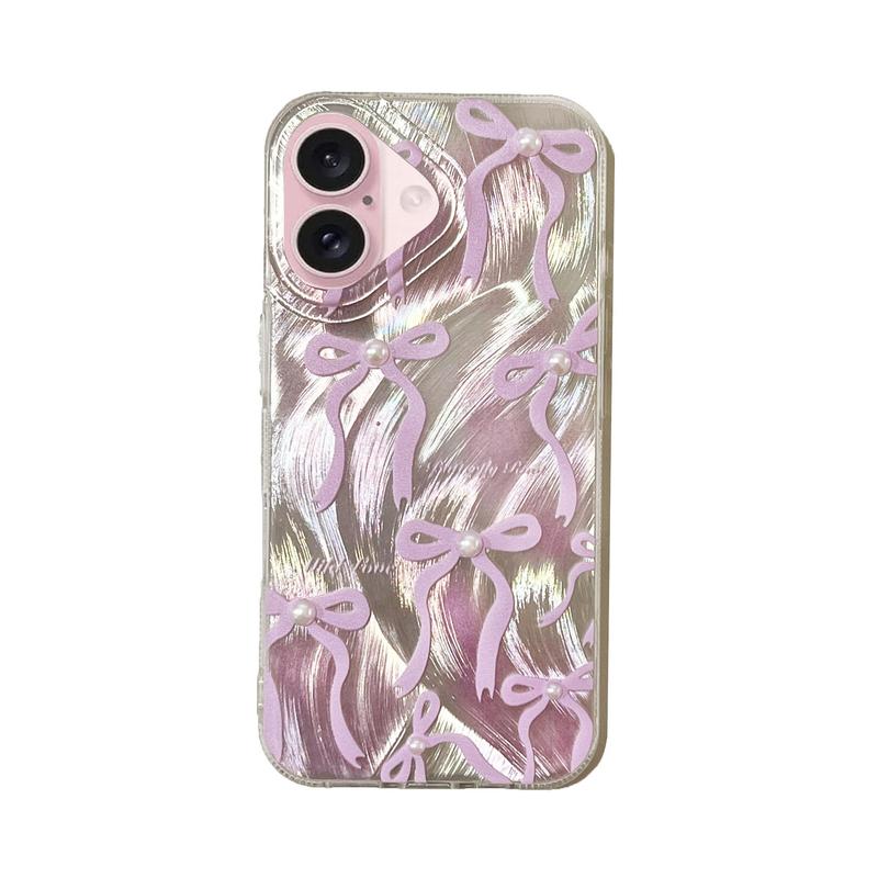 Bowknot Pattern Phone Case, Faux Pearl Decorative Anti-fall Phone Protector Cover Compatible With iPhone 11 12 13 14 15 Pro Max Series, Gift, Smartphone, Protective 8