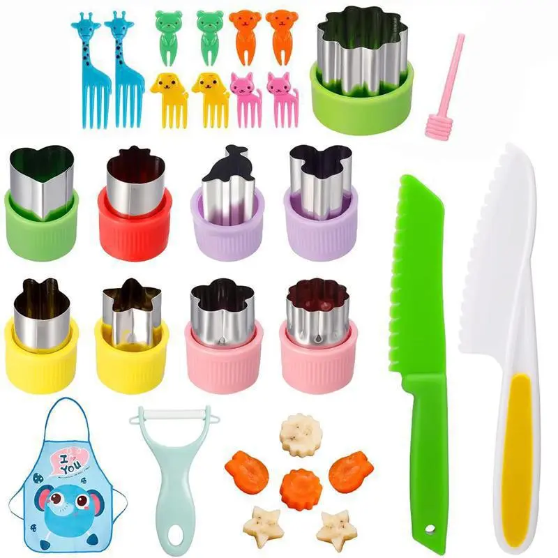 Vegetable Cutter Shape Set, 24pcs/set Stainless Steel Mini Biscuit Cutter, Fruit Stamp Mold, Kitchen Tools for 4 Year Old Girl Boy