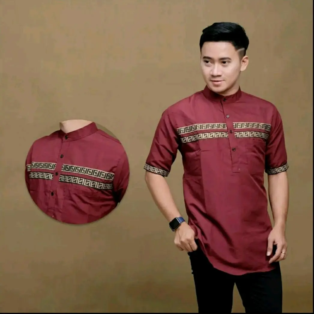 Baju Koko Pria Kureha Lengan Pendek Model Ep Ep Katun Muslim Nyaman