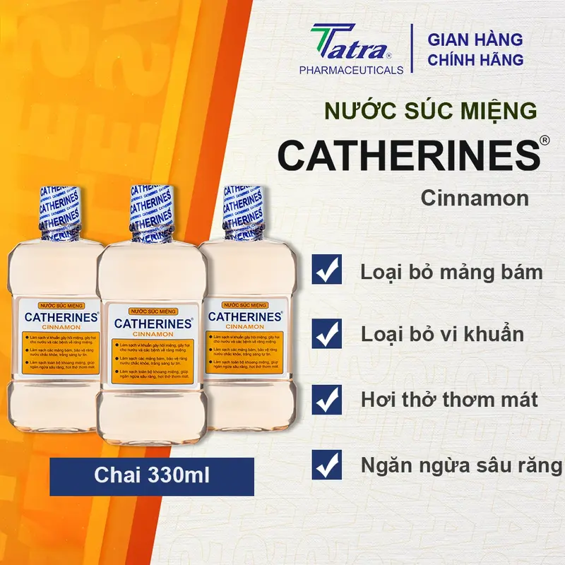 [Chai 330ml] Nước Súc Miệng CATHERINES TATRA - Vị Quế Cinamon - Giữ Hơi Thở Thơm Mát 0