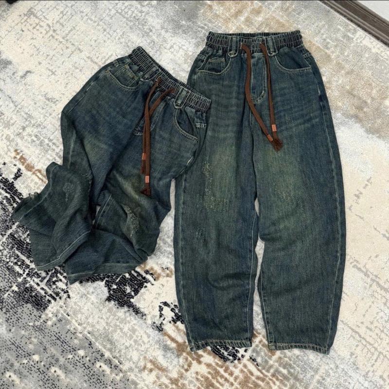 Quần Jeans Nữ Baggy Trơn Đánh Rách Cạp Chun Thoải Mái Cạp Cao Hack Dáng Dễ Mặc