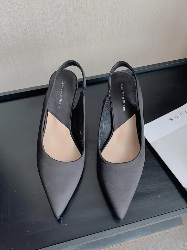 Women's Solid Color Stiletto Heels, Elegant Pointed Toe Slingback Pumps for Work Office, Fashionable Slip on Shoes for Banquet & Wedding Party 5