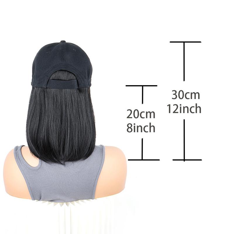 Tóc Giả Bóng Chày, Chất Liệu Tổng Hợp, Tóc Giả Bob, Mũ Đen, Có Tóc, Kết Nối Tự Nhiên, Mũ Bóng Chày Tóc Bob, Có Thể Điều Chỉnh 5