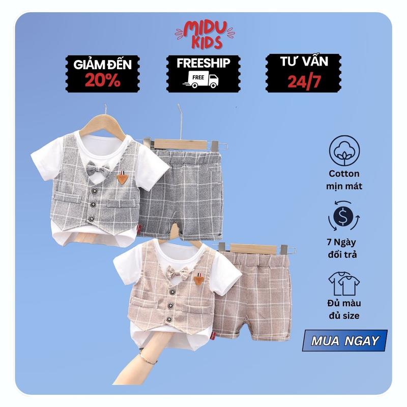 Quần Áo Trẻ Em Bé Trai Chính Hãng Style Hàn Quốc Công Tử Có Nơ, Cà Vạt Bảnh Bao Đi Tết Dự Tiệc Thôi Nôi Sinh Nhật Cho Bé 1