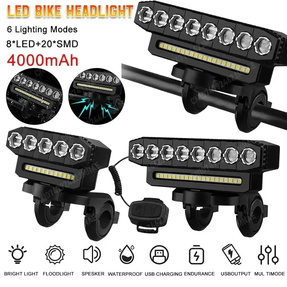 Bicycle Accessories 8 /5LED Bike Front Light Cycling Equipment Horn Lamp MTB Cycling Lamp Multi-Function USB Charging Bicycle Headlights Bicycle