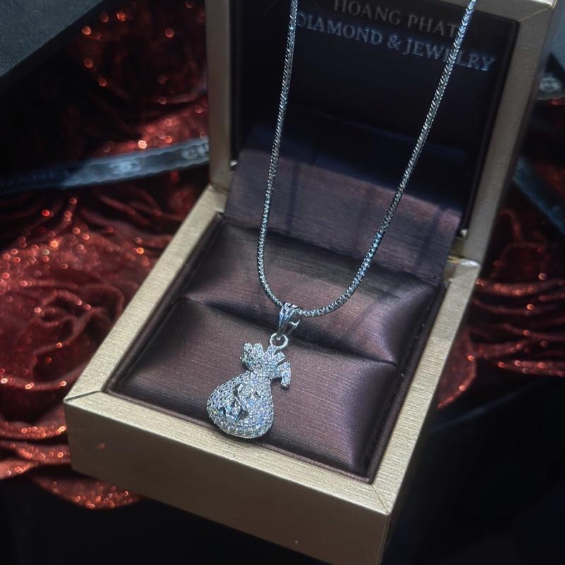  Trang Sức Dây Chuyền Bạc Cao Cấp Mì Chạm K.C 4T5 Phối Mặt Túi Tiền Chạm Tấm Xi Kim  P176  