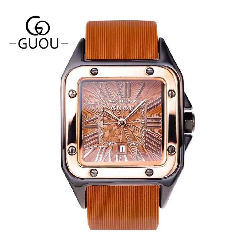 Guou Đồng hồ nữ hugi Gu8161 mặt vuông viền thép. Đồng hồ đẹp chính hãng Watch Đeo Tay Women cao cấp phụ kiện thời trang
