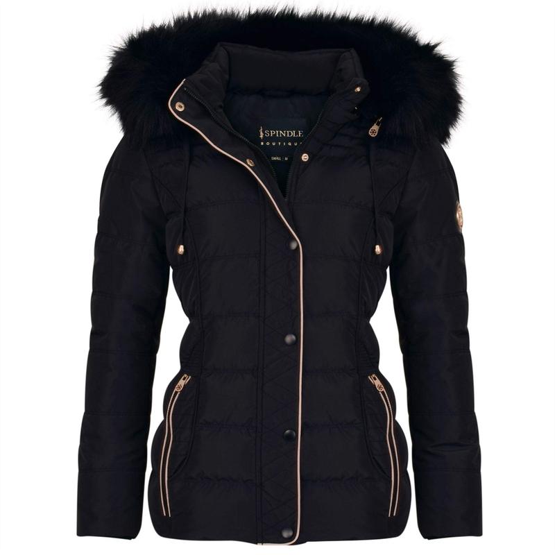 Spindle Womens Ladies Premium Quality Hooded Short Fur Parka Quilted Padded Puffer Coat | Zip Side Pockets | Luxurious Detachable Faux Fur on Hood | Zipped Inner Pocket 2
