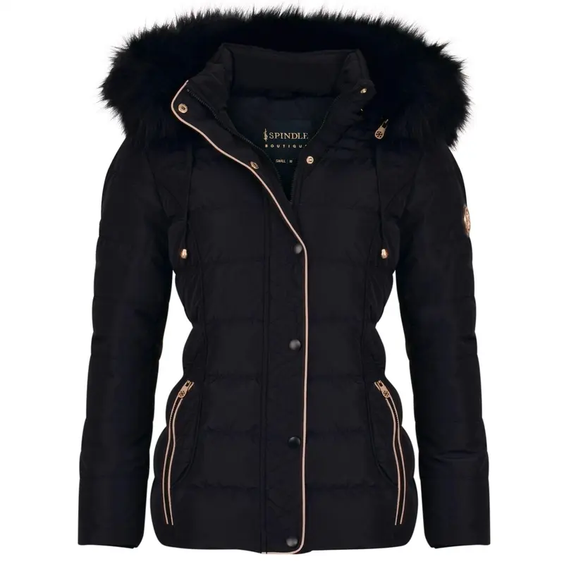 Spindle Womens Ladies Premium Quality Hooded Short Fur Parka Quilted Padded Puffer Coat | Zip Side Pockets | Luxurious Detachable Faux Fur on Hood | Zipped Inner Pocket 2