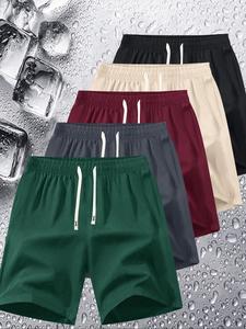 Men's Solid Color Drawstring Waist Beach Shorts, Casual Breathable Pocket Shorts for Summer, Men's Bottoms for Beach Vacation