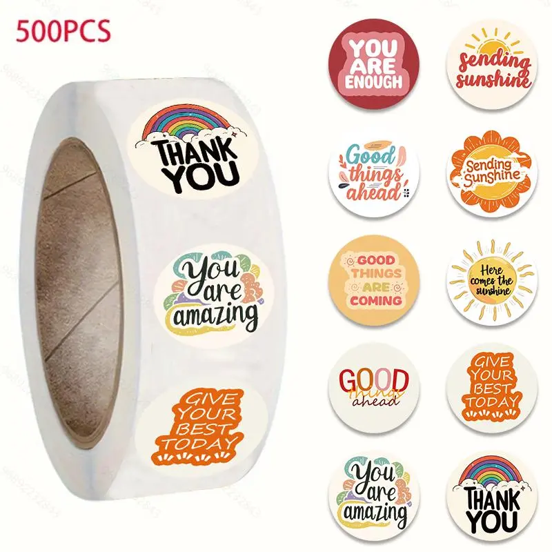 Thank You Sticker Roll, 500pcs/roll Waterproof Self Adhesive Decorative Sticker, DIY Decals for Gift Greeting Card Water Bottle Laptop Phone 0
