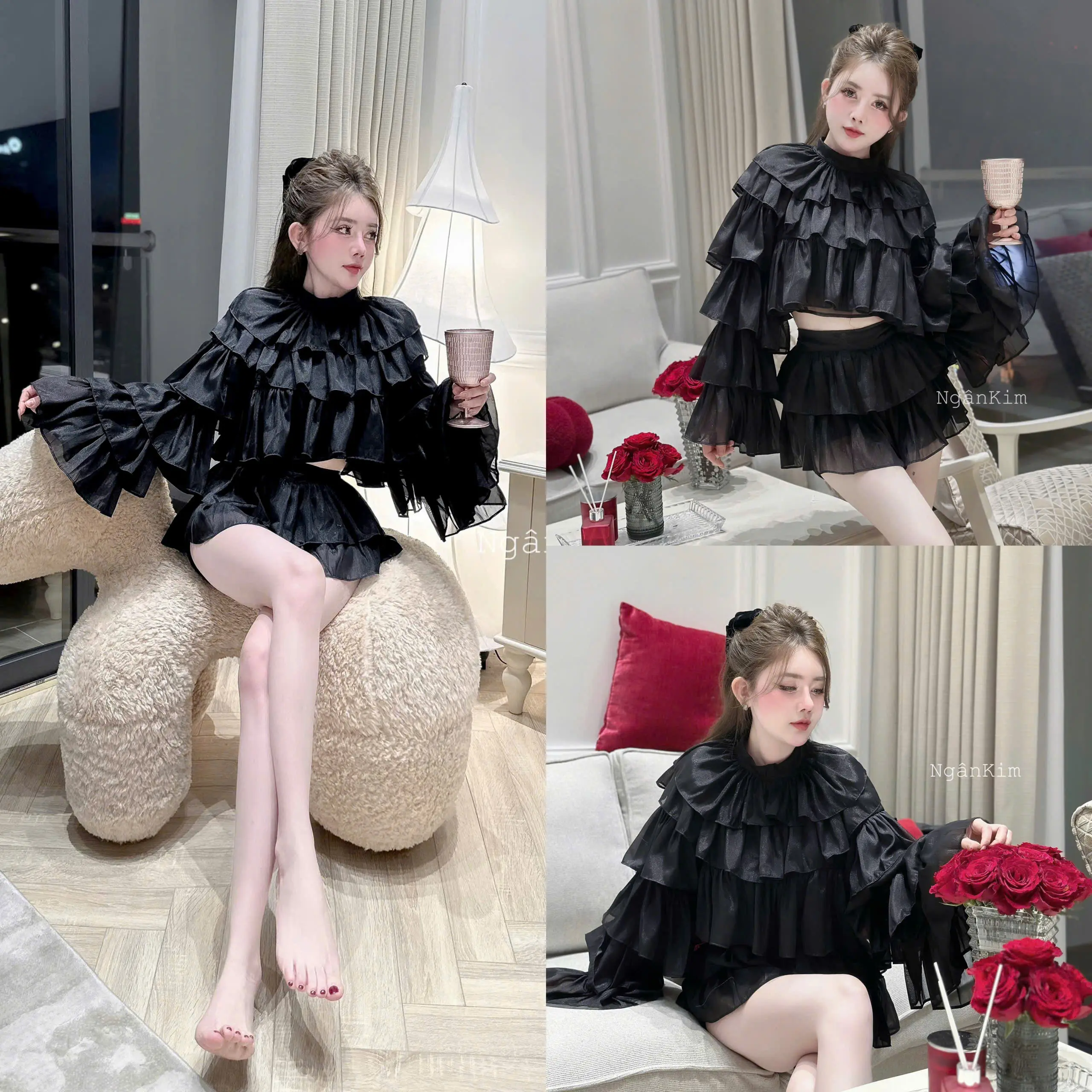 by TAMMYSHOP - Set váy tơ bèo tầng tiểu thư ngọt ngào top nữ