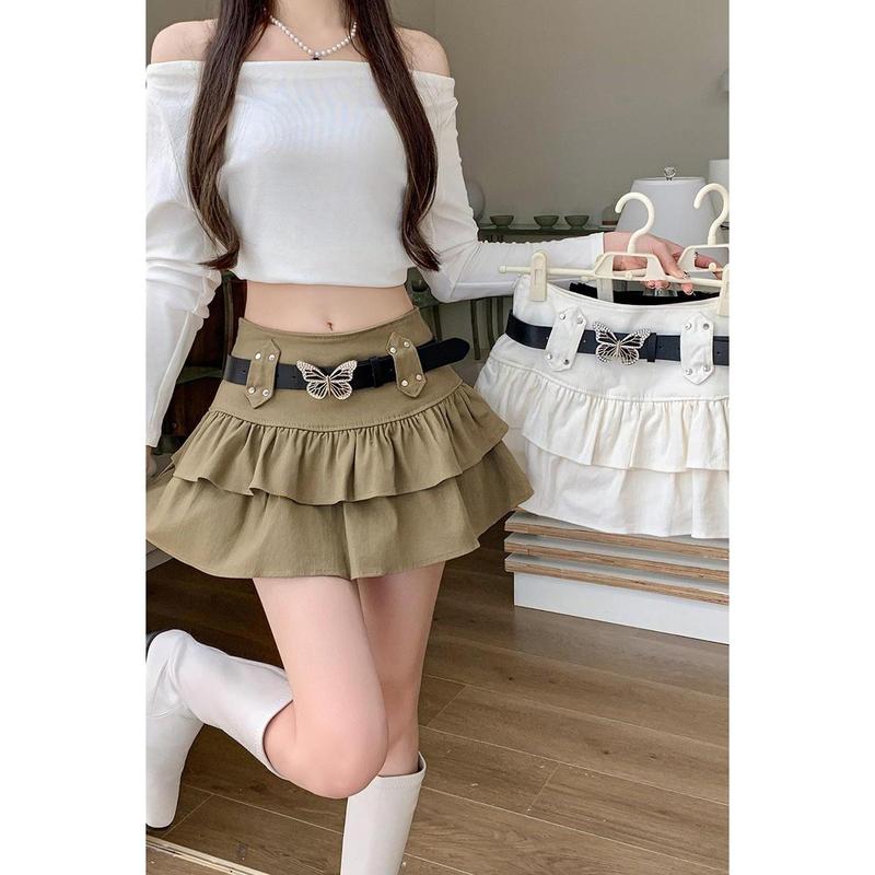 Váy Bánh Bèo Xếp Ly Phồng, Thiết Kế Gấp Nhún Dễ Thương Và Gợi Cảm, Cạp Cao, Chân Váy Chữ A Ôm Sát, Phong Cách Cô Gái Nóng Bỏng, Bán Chạy, Dành Cho Nữ Women Khuy 6