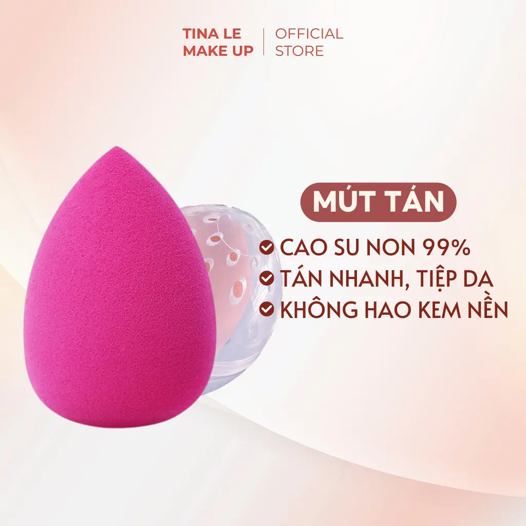 Bông mút tán nền loại 1 cao su non siêu mềm mịn Tina Le Make Up có bao gồm vỏ bảo quản tránh ẩm mốc Mỹ Phẩm Cosmetic Trang Điểm