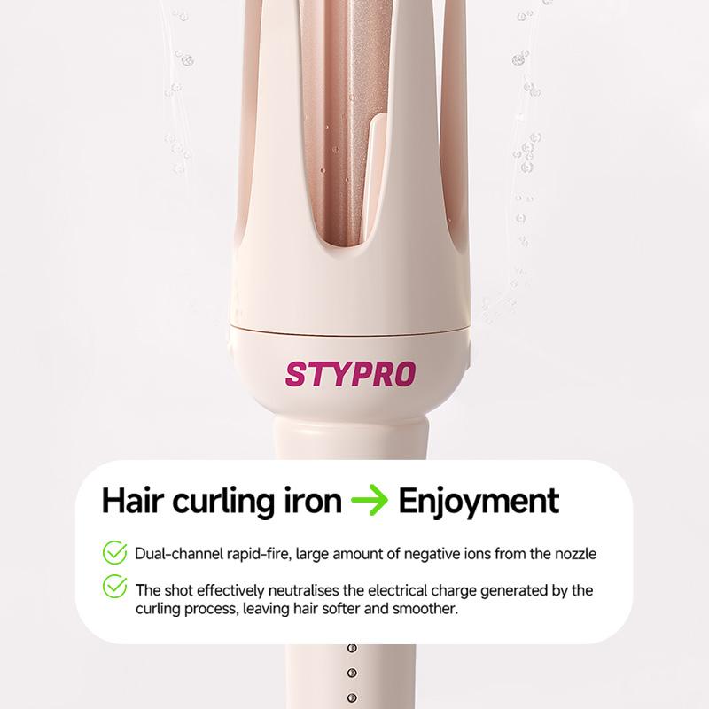 STYPRO Multi In One Automatic Curling Iron Pink 25mm+32mm + Professional Hair Roller| Merah Curly Catokan Keriting Otomatis Hair Styler | Make Up Tool Roll Rambut Velcro Besar Poni  Penger 4