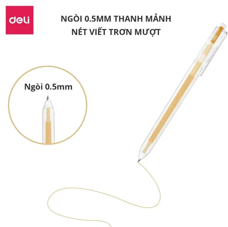 [Hương Nấm Store] Bút bi mực gel Deli G118 0.5mm, màu sắc đa dạng, nhanh khô, viết đều trơn tru, lâu hết mực 3
