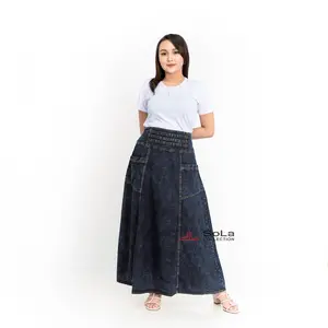 Sola - Rok Payung Jeans Premium Warna Snow Kode 8830 Wanita Panjang Denim Hitam