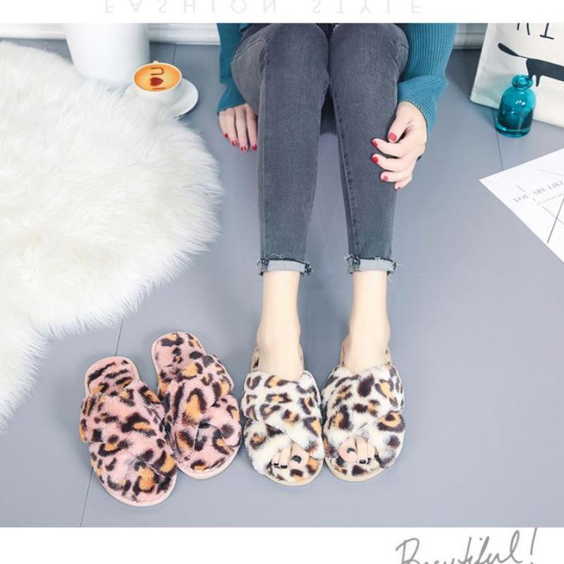 New Women Slippers Winter Warm Shoes Flat Sweet Woman Indoor Faux Fur Warm Soft Slip on Home Leopard Print Pink Furry Ladies Slipper 6