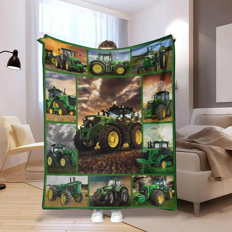 Farm Tractor Pattern Blanket, 1 Count Agricultural Machine Pattern Soft Throw Blanket, Air-conditioned Room Blanket, Warm Nap Blanket for Home & Office 0
