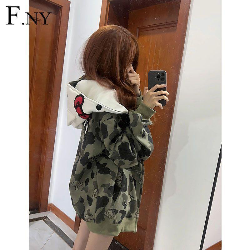 Áo len có mũ Hello Kitty, phong cách Rộng rãi và lười biếng, áo khoác Cardigan đệm lót lót lông cừu, dành cho phụ nữ, thời trang Trung Quốc, họa tiết rằn ri mèo, năm 2024 8