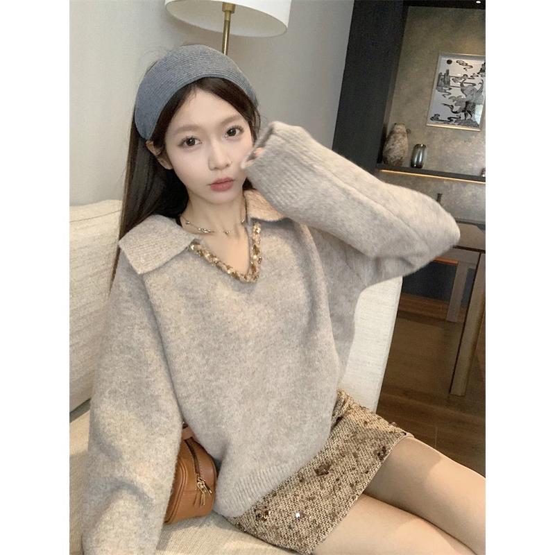 Áo Len Chui Đầu Cổ Chữ V Nữ Thu Đông Rời Lười Phong Cách Cao Cấp ,Phong Cách Hàn Quốc Dày 4