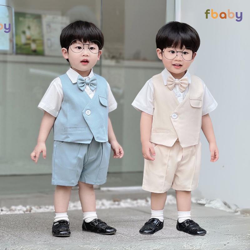Set Bộ Gile Cộc 1 Khuy cho bé trai Fbaby Kèm Áo Sơ Mi, Nơ Mặc Đi Tiệc, Sinh Nhật Hàng Thiết Kế Cao Cấp