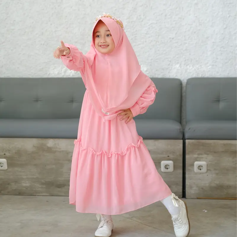 Baju Dress Gamis Wanita Syari Couple Cople Kapel Ibu Anak Perempuan Muslim Terbaru Ceruty Mewah Lebaran  Pasangan Dewasa Pasangan 7