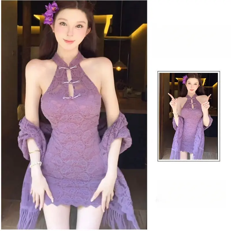 Bộ Đồ Cô Gái Nóng Bỏng, Phong Cách Dễ Thương Và Gợi Cảm, Nữ Đầu Thu, Hàng Mới Về, Phong Cách Trung Quốc, Váy Ren Cappa Mỏng, Bộ Hai Mảnh