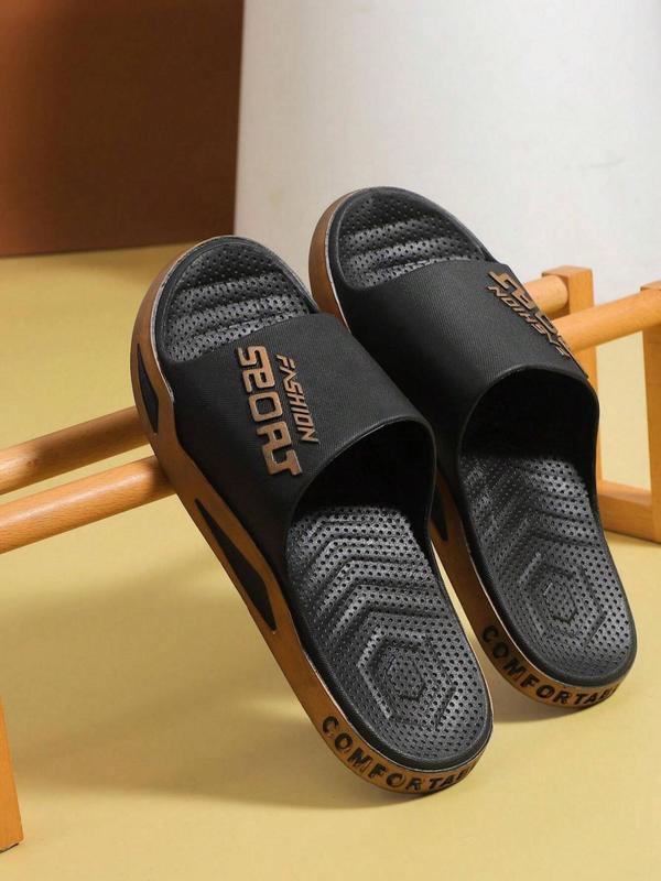 Men's Casual Letterd Print Non-slip Slides, Comfortable Soft Colorblock Slippers for Indoor Outdoor Beach Shower, All-match Commuter Shoes for Work & Daily Wear 4