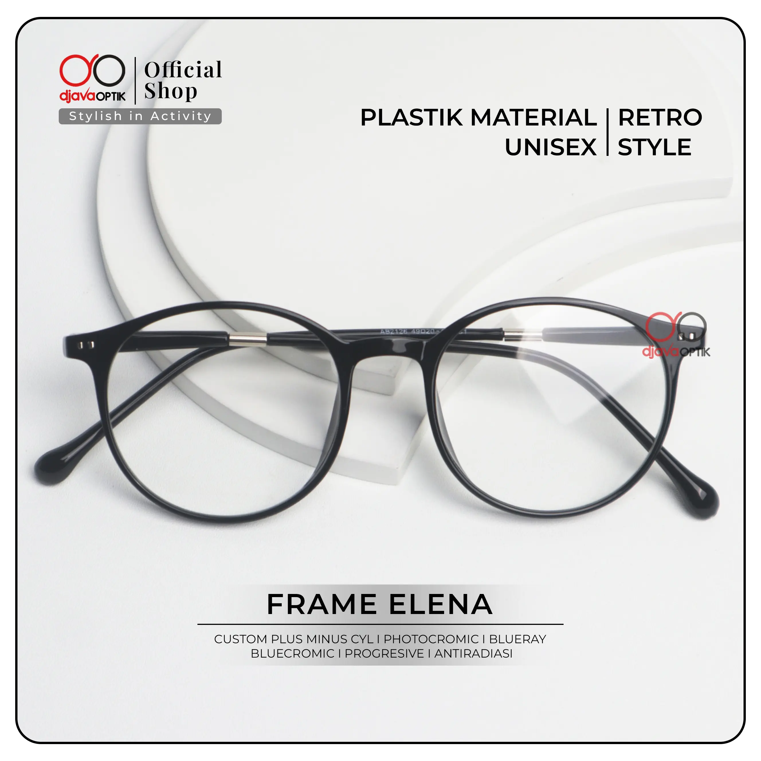 [ DJAVA OPTIK ] Kacamata Elena Normal s/d -4,00 Eyewear Glasses Frame Lensa Antiradiasi Bluecromic