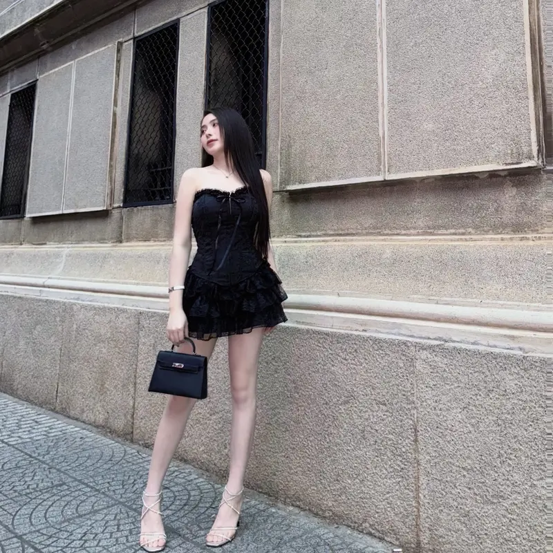 Sét áo CORSET CÚP NGỰC Khuy cài XƯƠNG CÁ+chân váy REN 4 TẦNG tiểu thư sang chảnh ĐI CHƠI ĐI TIỆC(có gọg) 5